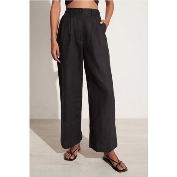 Anthropologie Faithful The Brand Circa Pant Black Linen Wide Leg Minimalist Chic - Picture 13 of 13